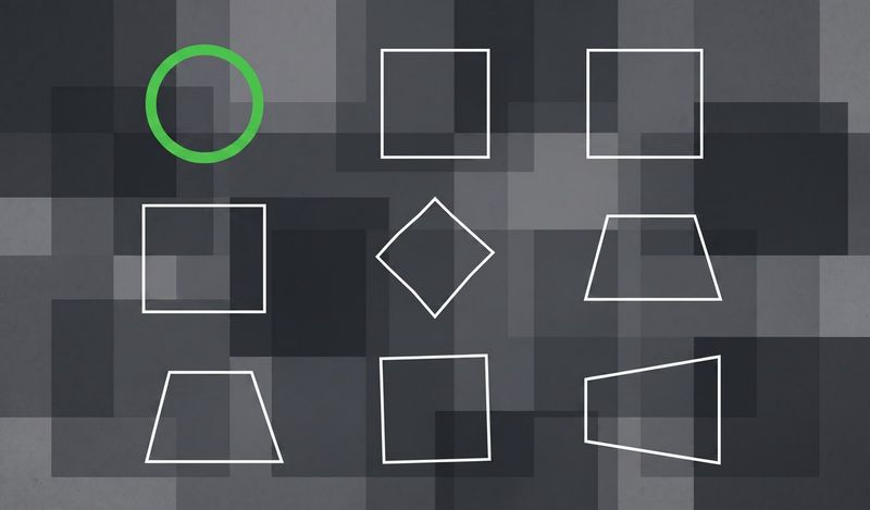 Compare-Testpad A grid of different shapes with one green circle standing out