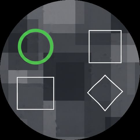 Compare-Testpad A grid of different shapes with one green circle standing out