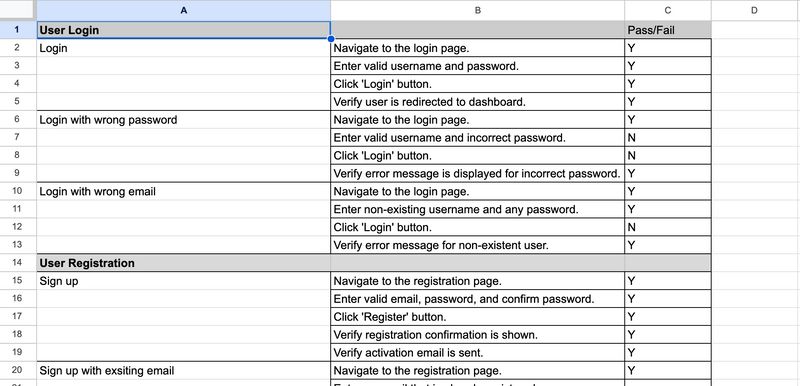 Test Script Example in Excel