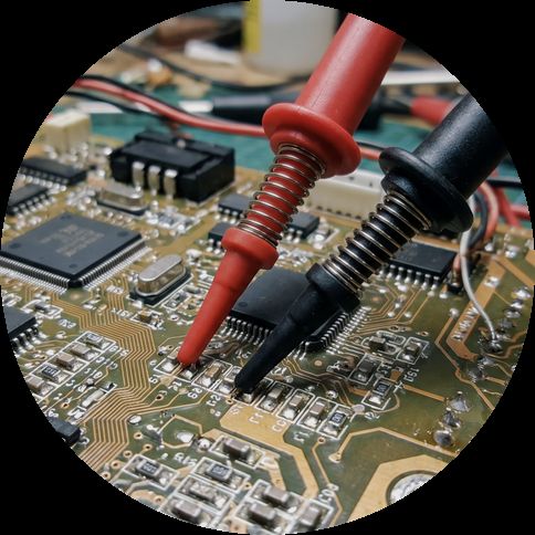 A printed circuit board on the bench during hardware testing