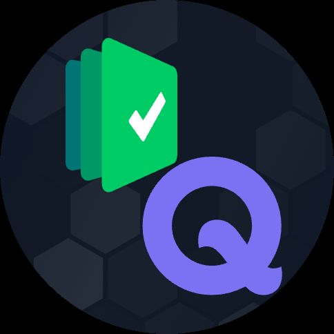 Testpad and Qase logos over a dark geometric background